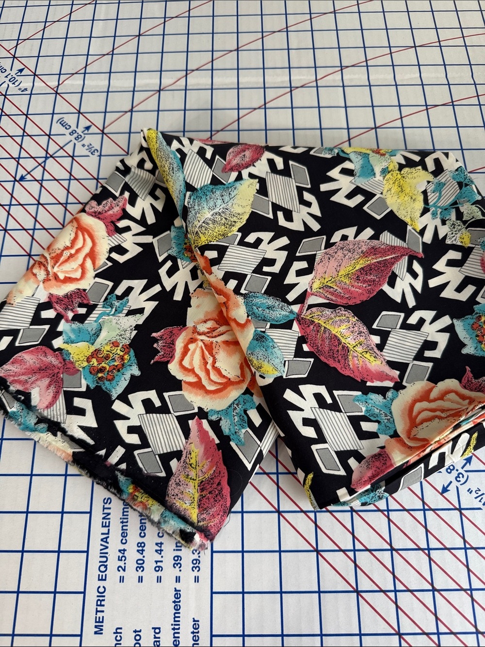 Vintage 80s 90s Floral Dress Fabric 4 Yards x 44” Rayon-Like Abstract Print